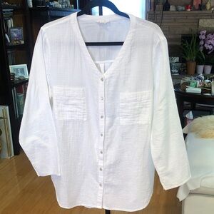 Eileen Fisher Women's White Button-Front Cotton Gauze Top